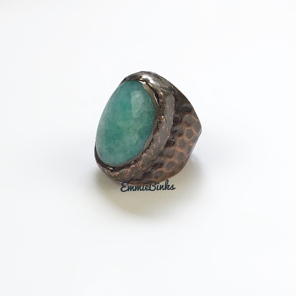 New Blue Quartz & Textured Copper Statement Chunky Cocktail Ring - Picture 7 of 16